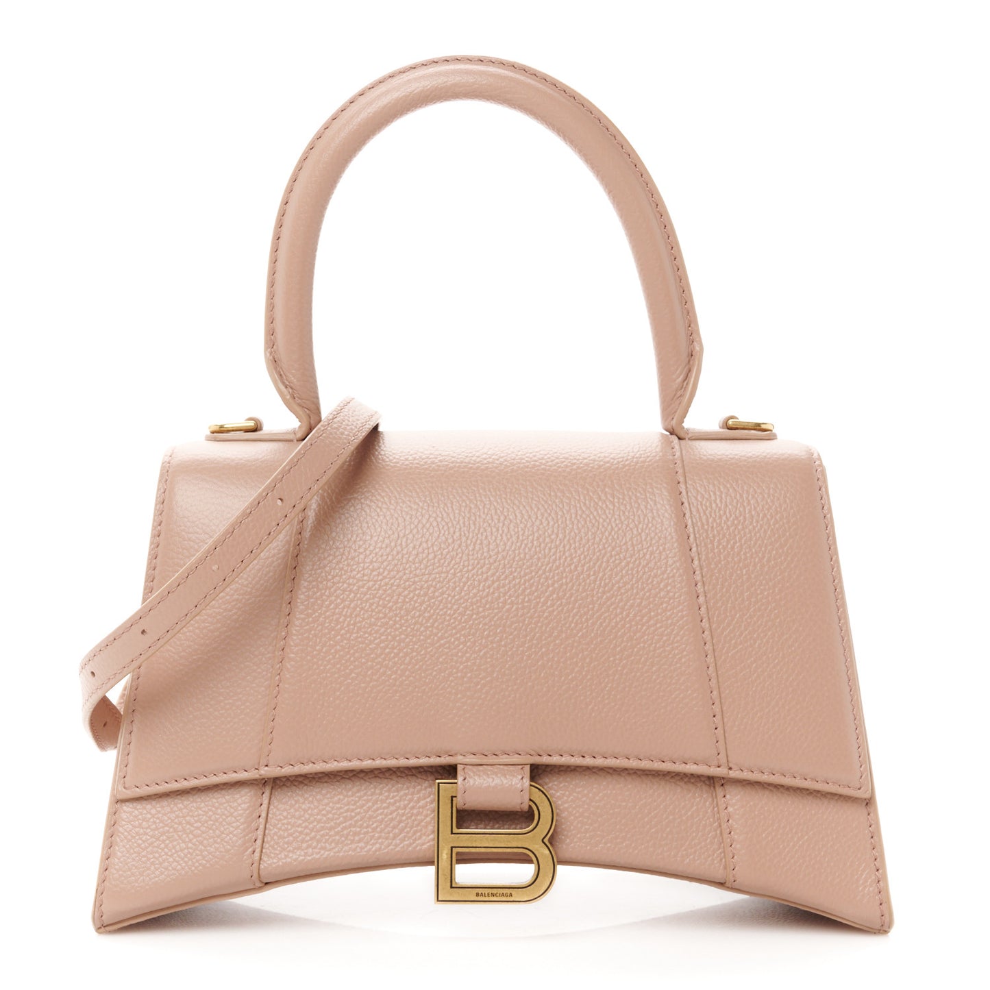 Grained Calfskin Small Hourglass Top Handle Bag Nude Beige