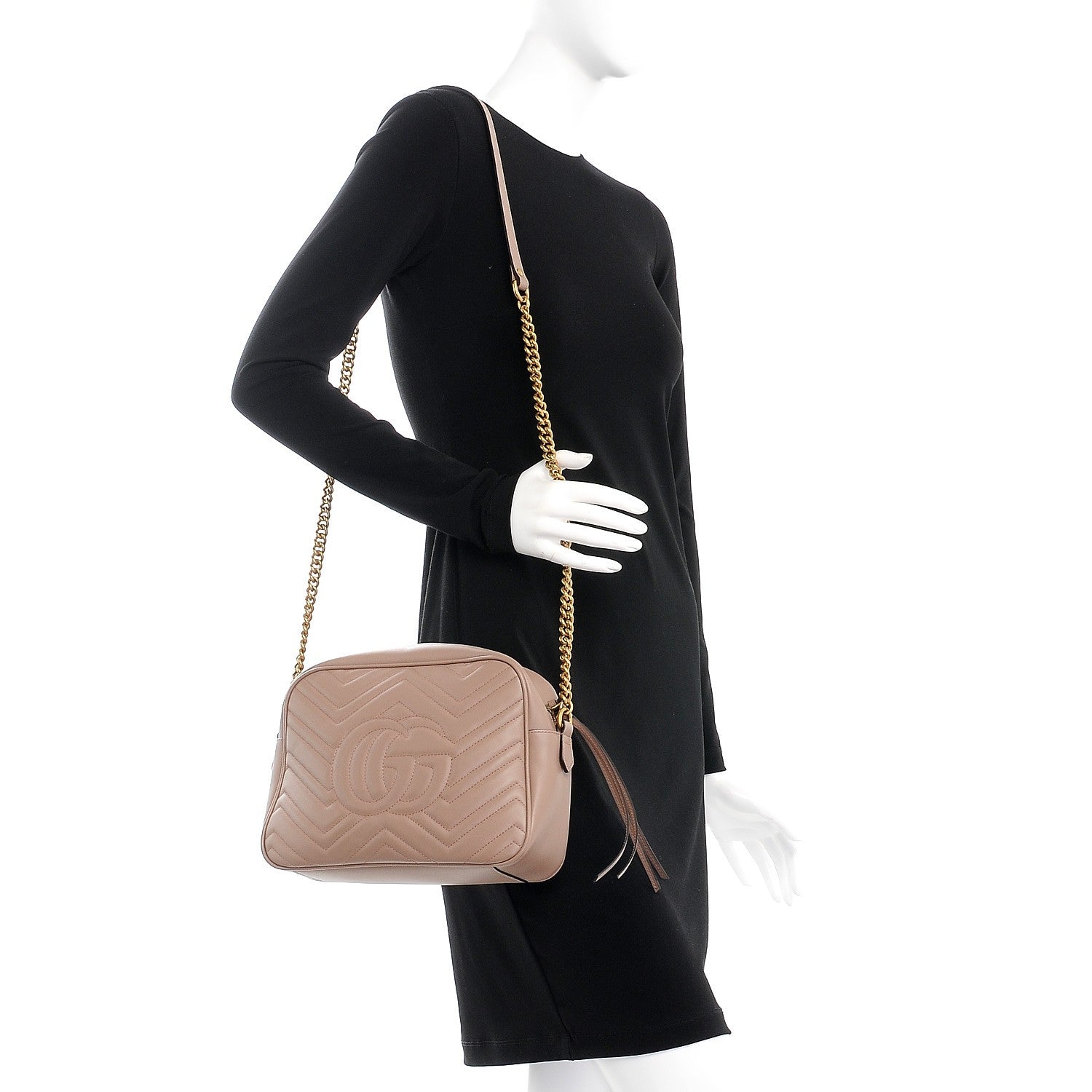 Gucci Calfskin Matelasse Medium GG Marmont Chain Shoulder Bag Porcelain Rose 7 of 8