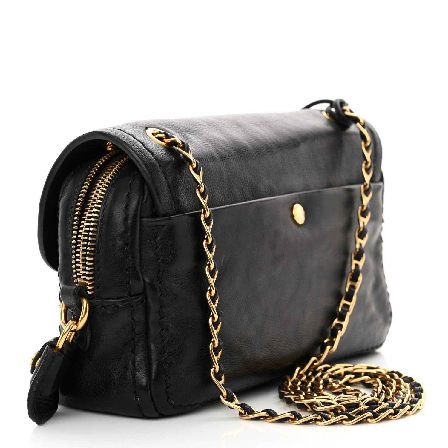 Prada Glace Calf Pushlock Chain Shoulder Bag Black 3 of 12
