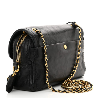 Prada Glace Calf Pushlock Chain Shoulder Bag Black 3 of 12