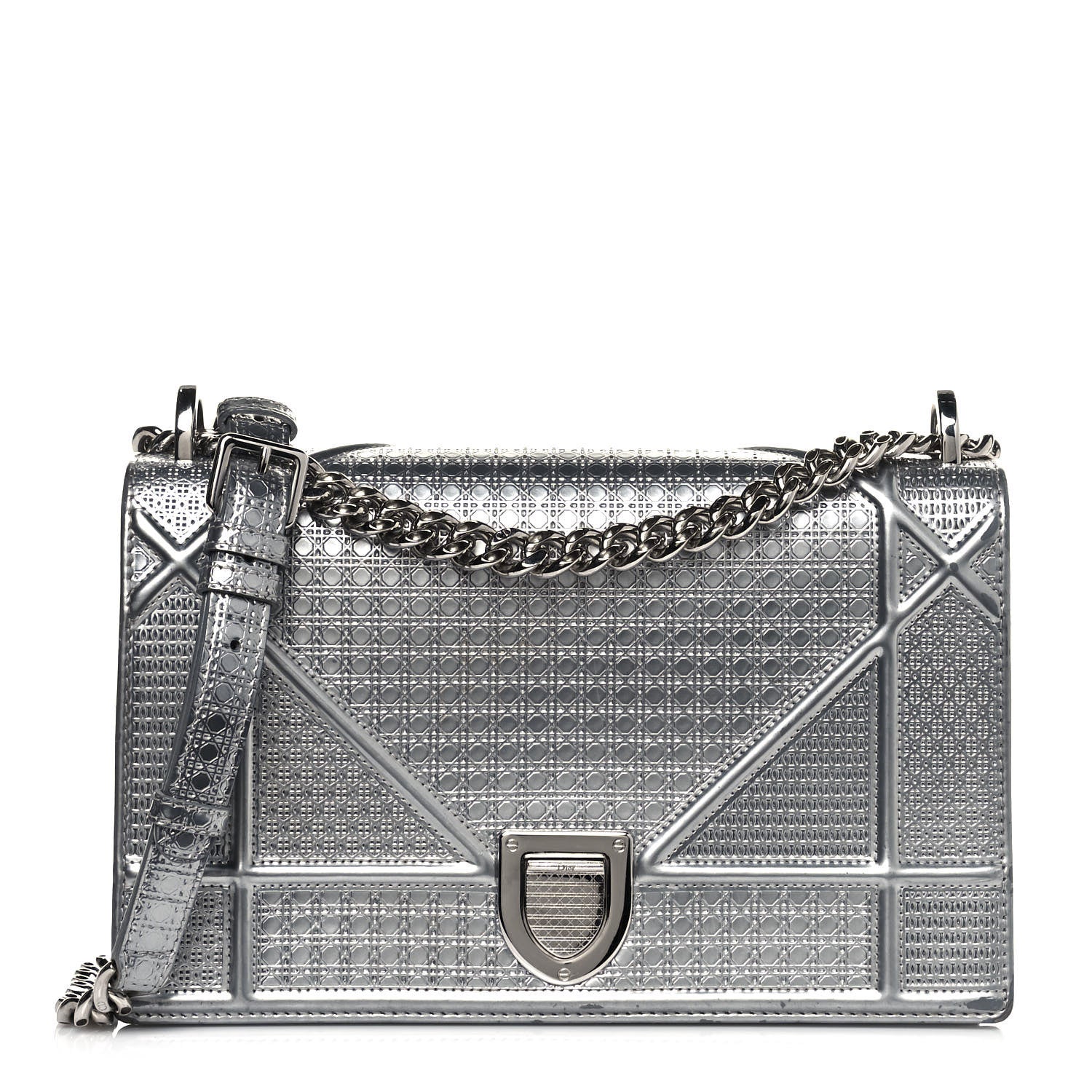 Christian Dior Metallic Patent Micro-Cannage Medium Diorama Flap Bag Silver 1 of 18