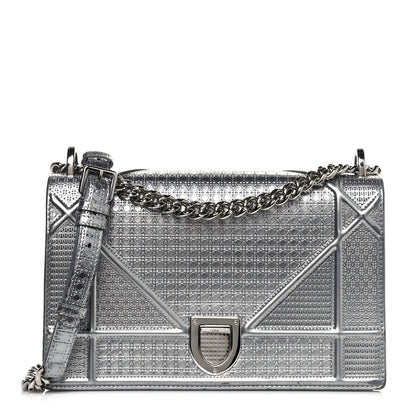 Christian Dior Metallic Patent Micro-Cannage Medium Diorama Flap Bag Silver 1 of 18