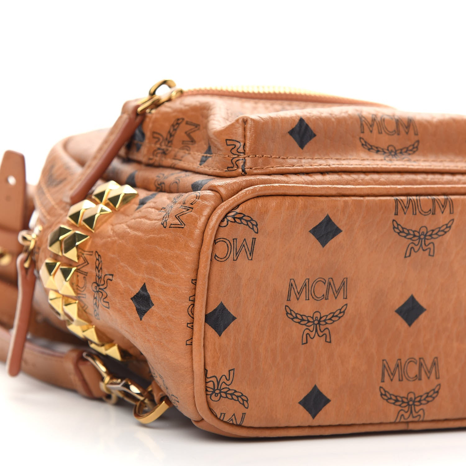 MCM Visetos Side Stud X-Mini Stark Bebe Boo Backpack Cognac 7 of 8