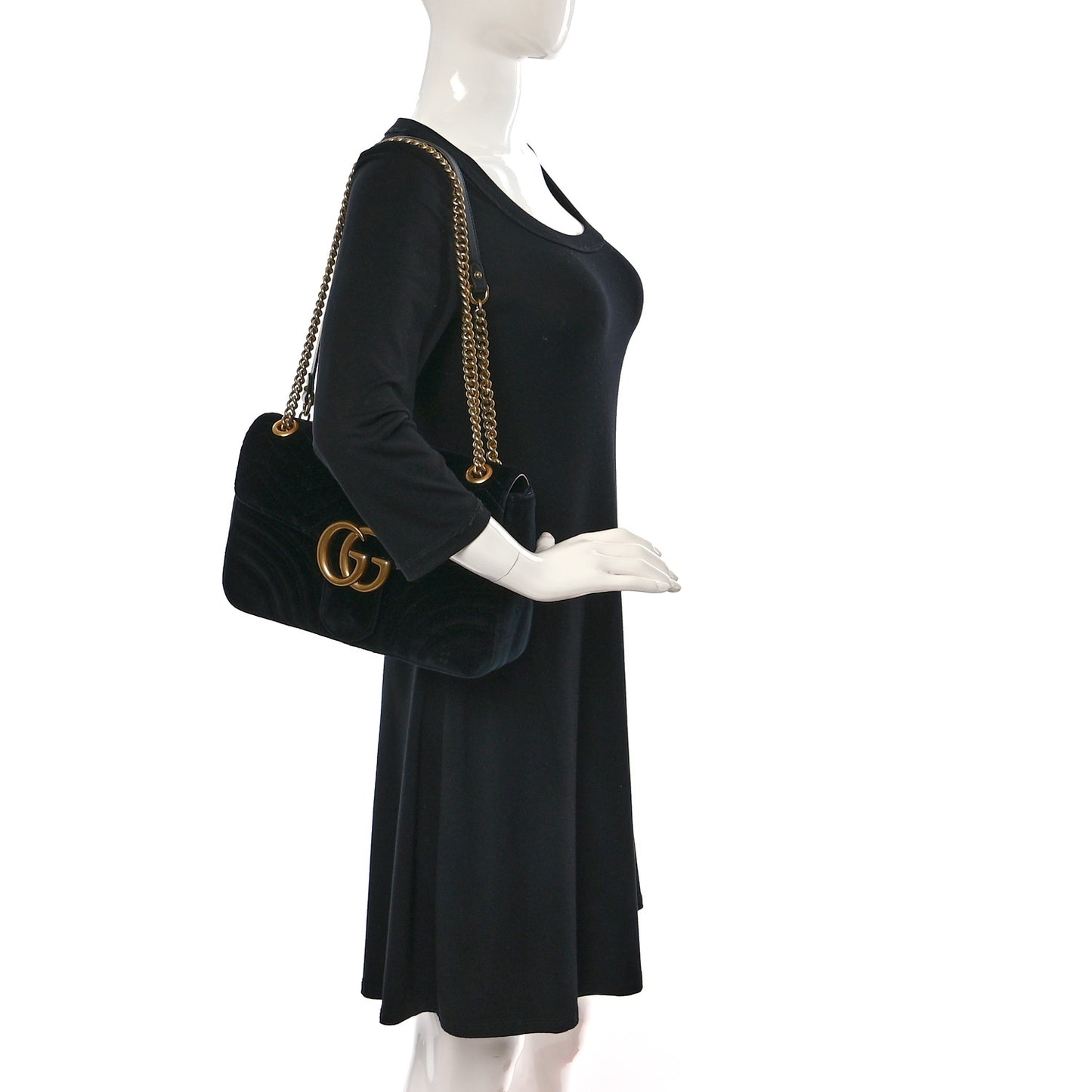 Velvet Matelasse Medium GG Marmont Shoulder Bag Black