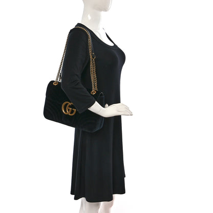Gucci Velvet Matelasse Medium GG Marmont Shoulder Bag Black 2 of 9