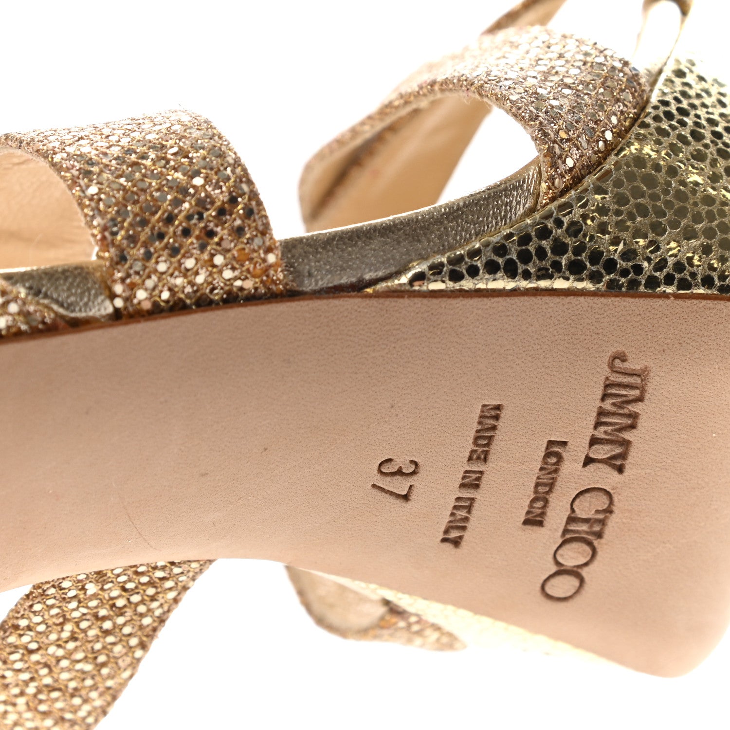 Jimmy Choo Glitter Vamp Platform Sandals 37 Gold 10 of 16
