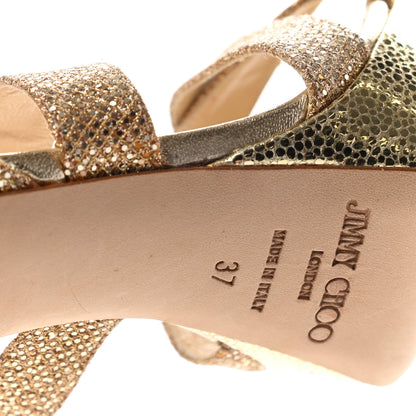 Jimmy Choo Glitter Vamp Platform Sandals 37 Gold 10 of 16