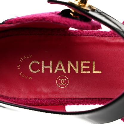 Chanel Tweed Patent Cap Toe Ballerina Flats 40 Dark Pink Black 6 of 9