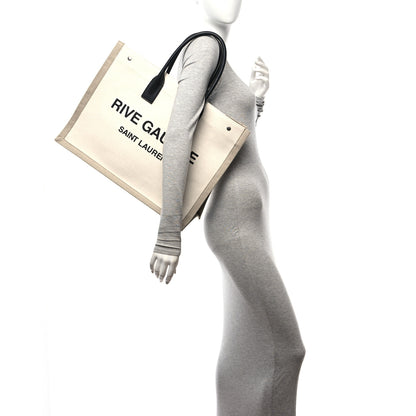 Saint Laurent Linen Calfskin Rive Gauche Tote Greggio Natural 2 of 9