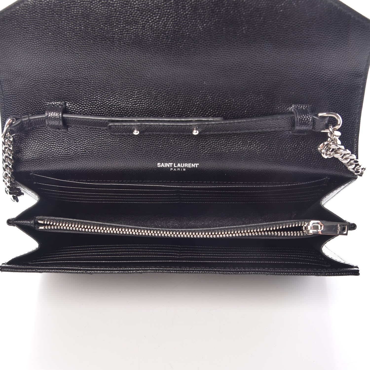 Saint Laurent Grain De Poudre Matelasse Chevron Monogram Chain Wallet Black 5 of 7
