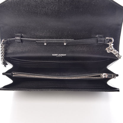 Saint Laurent Grain De Poudre Matelasse Chevron Monogram Chain Wallet Black 5 of 7
