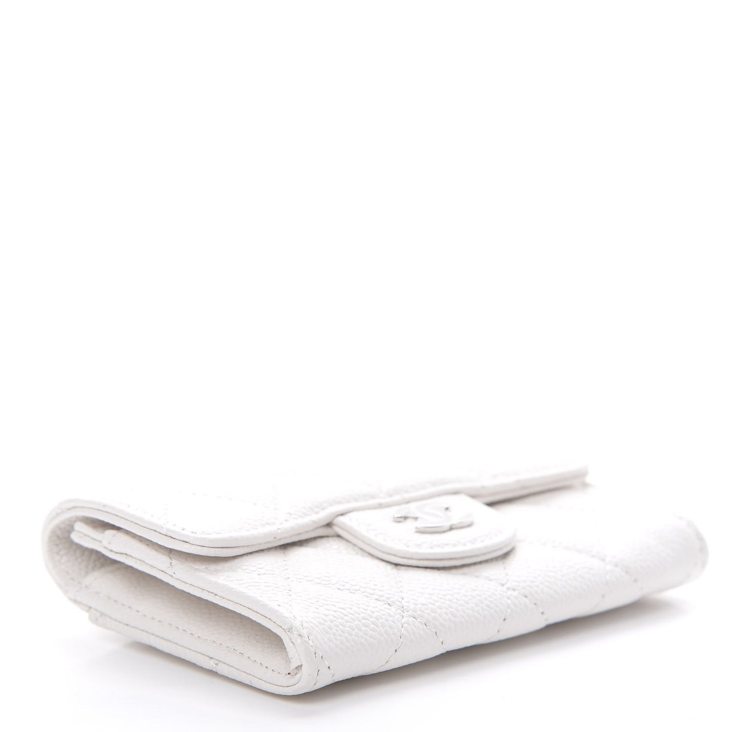 Caviar Quilted Flap Card Holder Wallet White