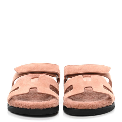 Hermes Suede Goatskin Woolskin Womens Chypre Sandals 36 Rose Aube 2 of 4