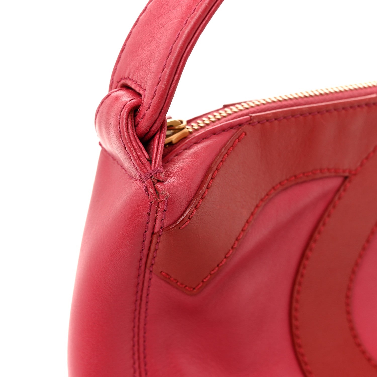 Chanel Calfskin Small CC Stitched Shoulder Bag Pink Red 12 of 16