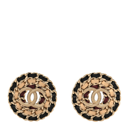 Chanel Metal Lambskin CC Round Earrings Black Gold 1 of 5