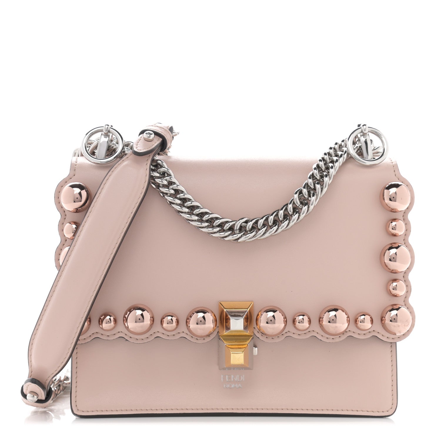 Fendi Vitello Liberty Pearl Scalloped Studded Small Kan I Shoulder Bag Soap 1 of 12