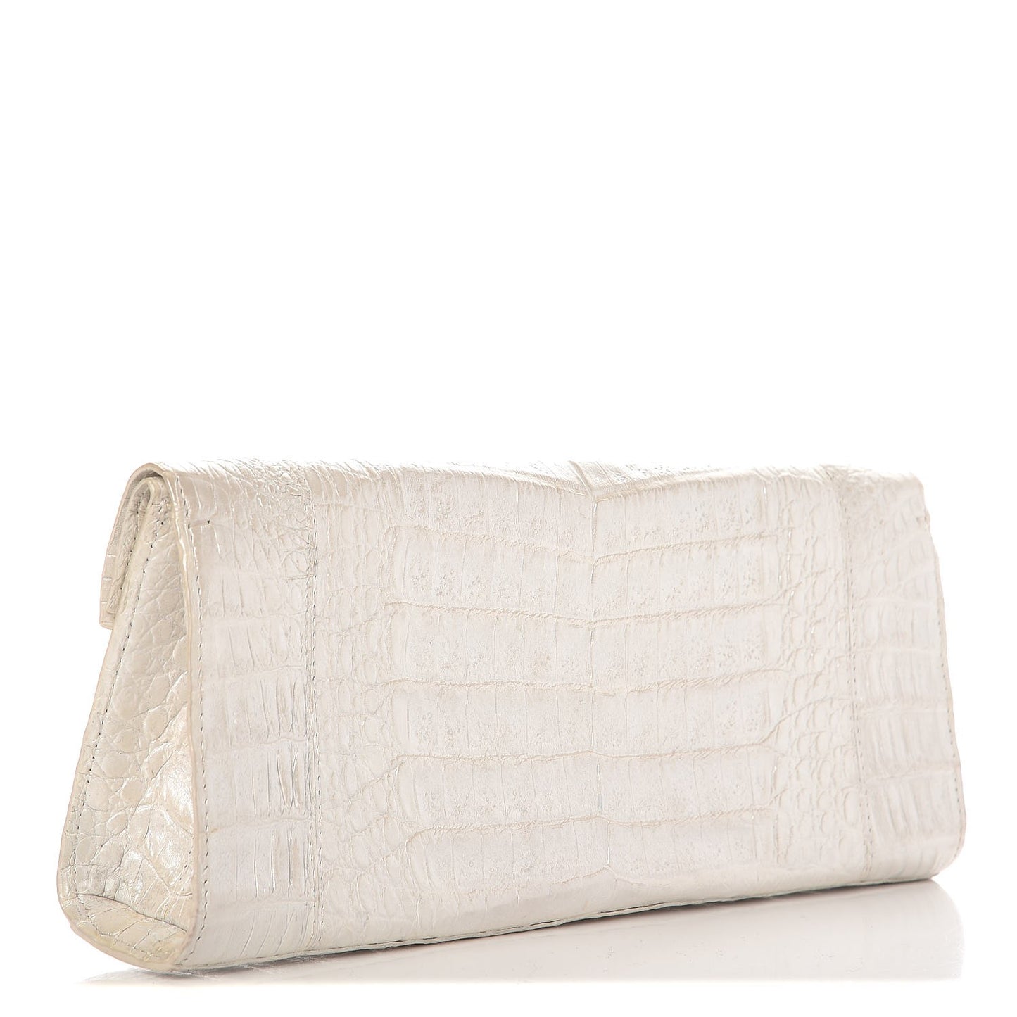 Crocodile Foldover Clutch White