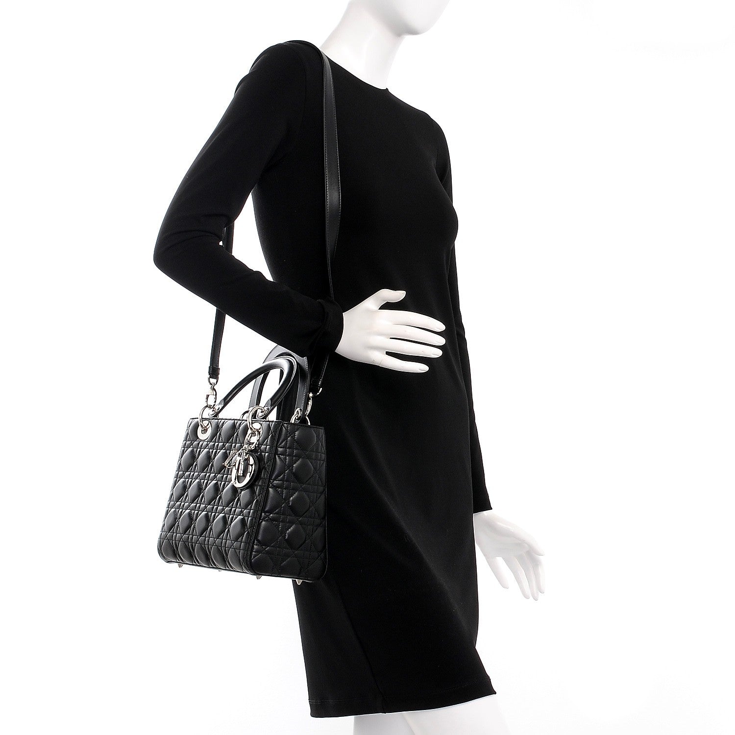 Christian Dior Lambskin Cannage Medium Lady Dior Black 2 of 9