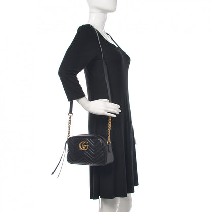 Gucci Calfskin Matelasse Small GG Marmont Chain Shoulder Bag Black 2 of 10