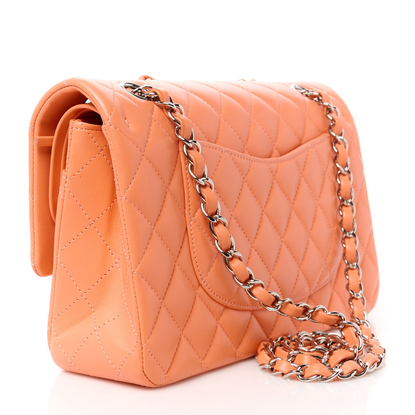 Lambskin Quilted Medium Double Flap Orange