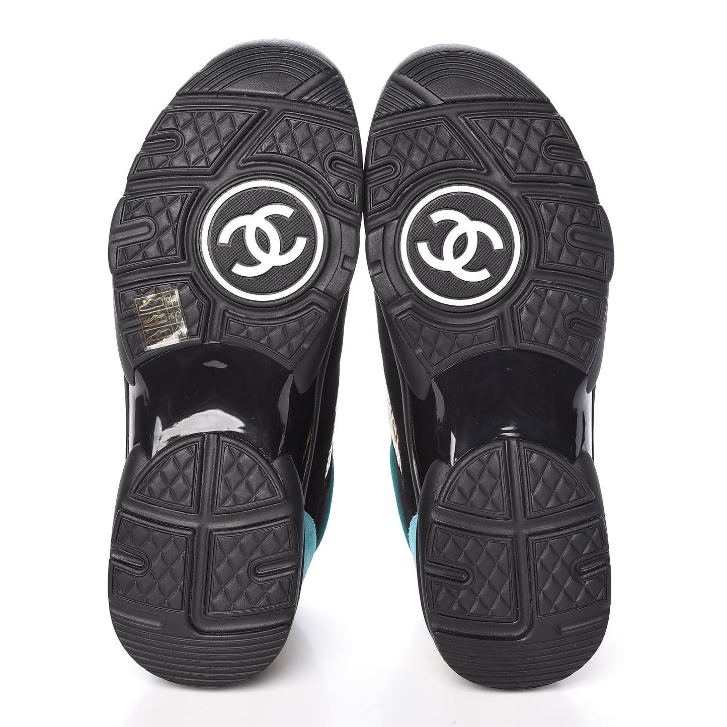 Fabric Suede Calfskin Sneakers 41 Black Turquoise Gold