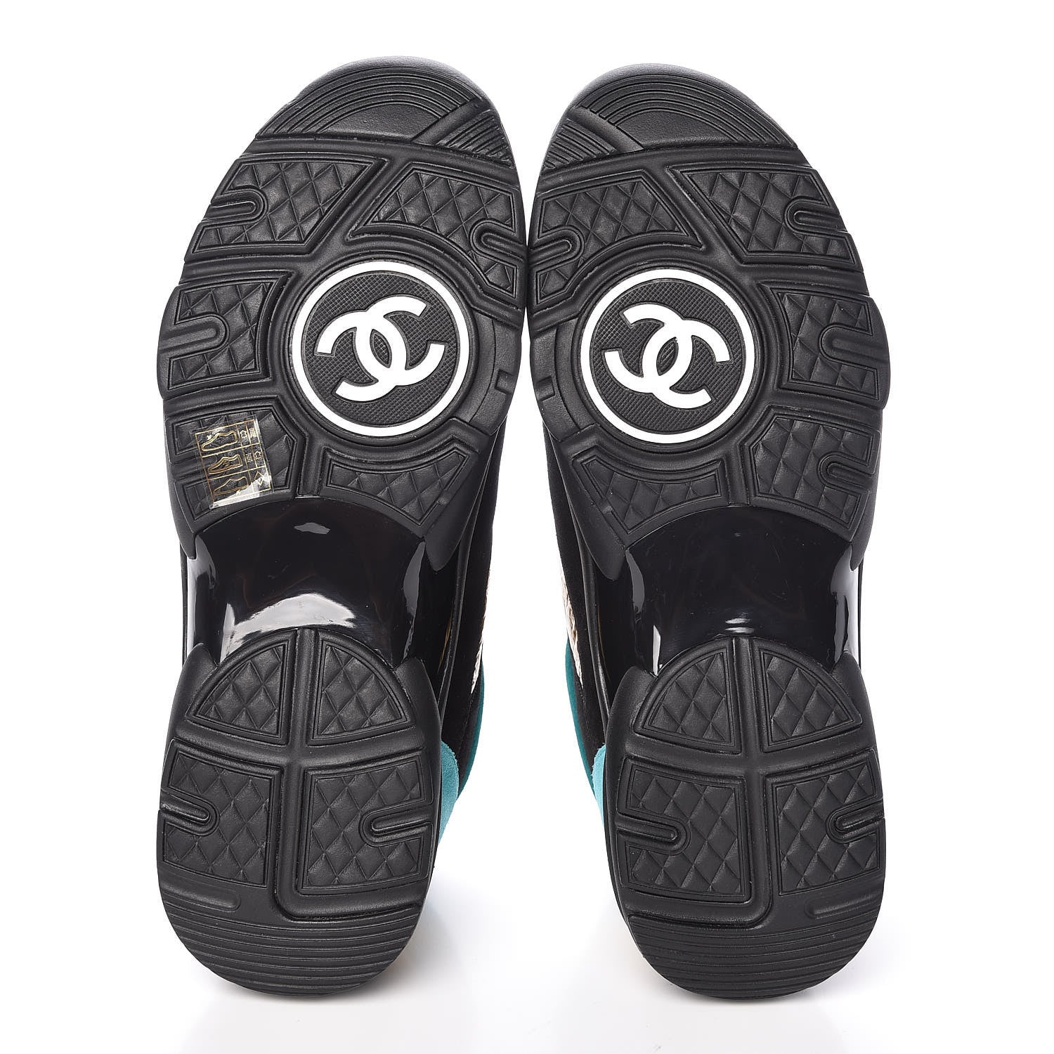 Chanel Fabric Suede Calfskin Sneakers 41 Black Turquoise Gold 5 of 8