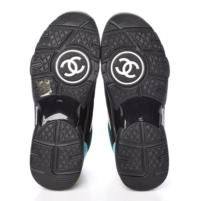 Chanel Fabric Suede Calfskin Sneakers 41 Black Turquoise Gold 5 of 8