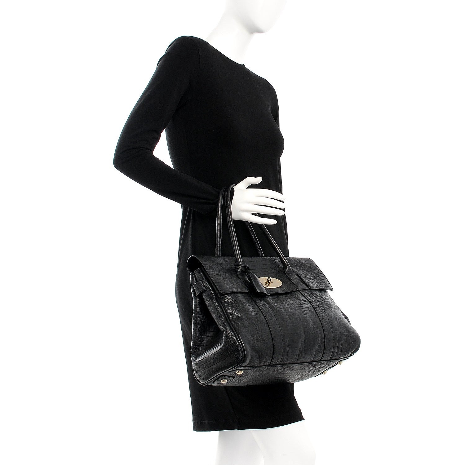 Mulberry Crocodile Embossed Bayswater Satchel Black 2 of 7