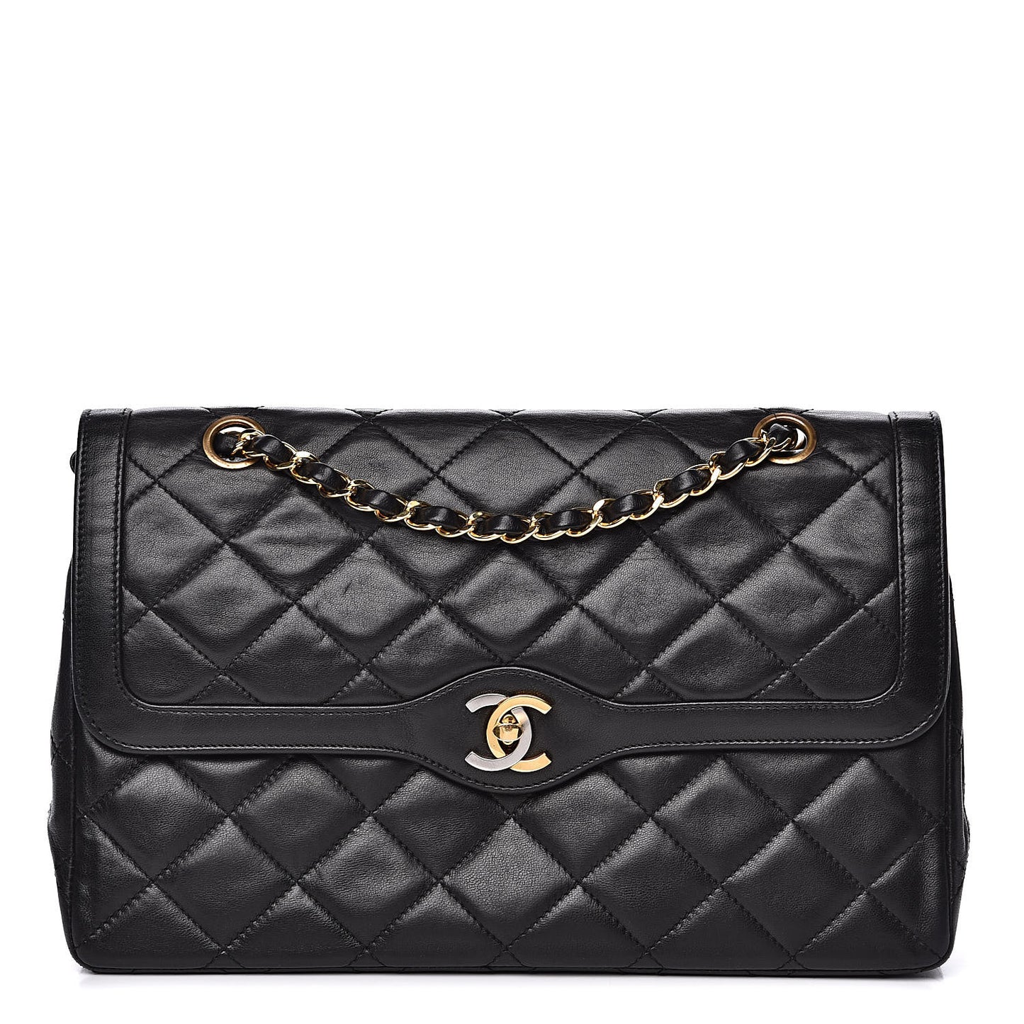 Lambskin Quilted Medium Double Flap Black
