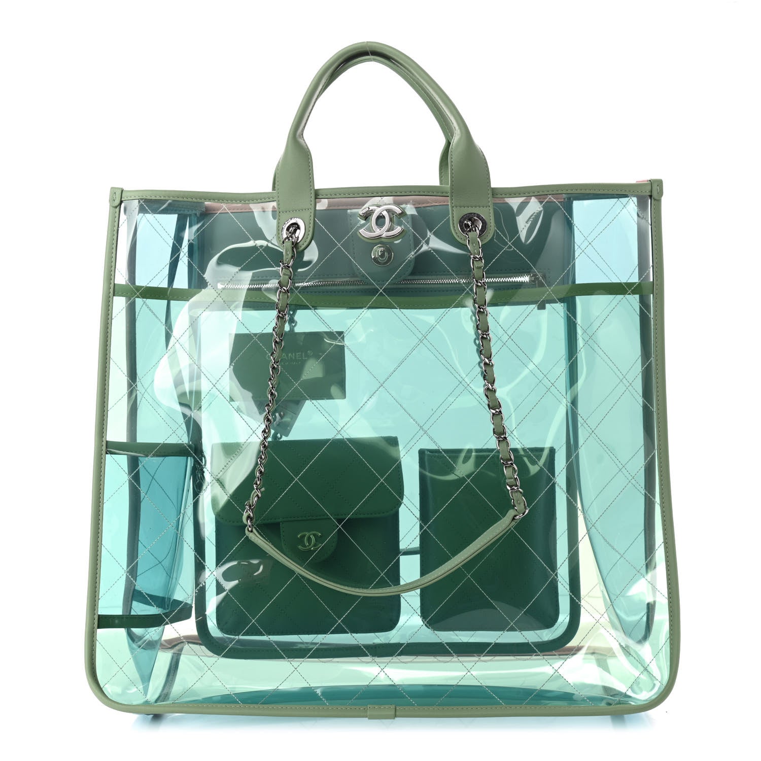 Chanel Lambskin PVC Quilted Large Coco Splash Shopping Bag Blue Green 1 of 8