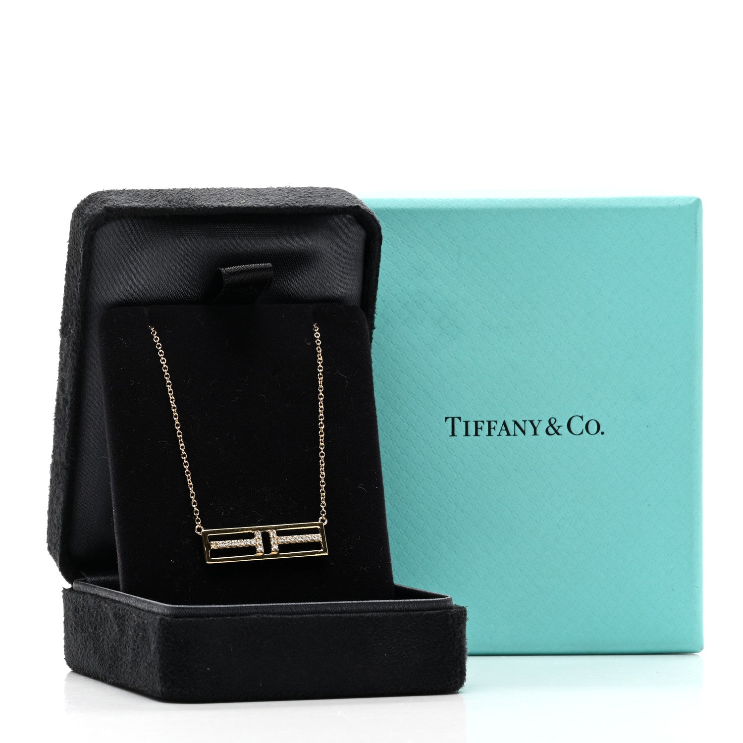 Tiffany 18K Yellow Gold Diamond Tiffany T Two Open Horizontal Bar Pendant 5 of 5
