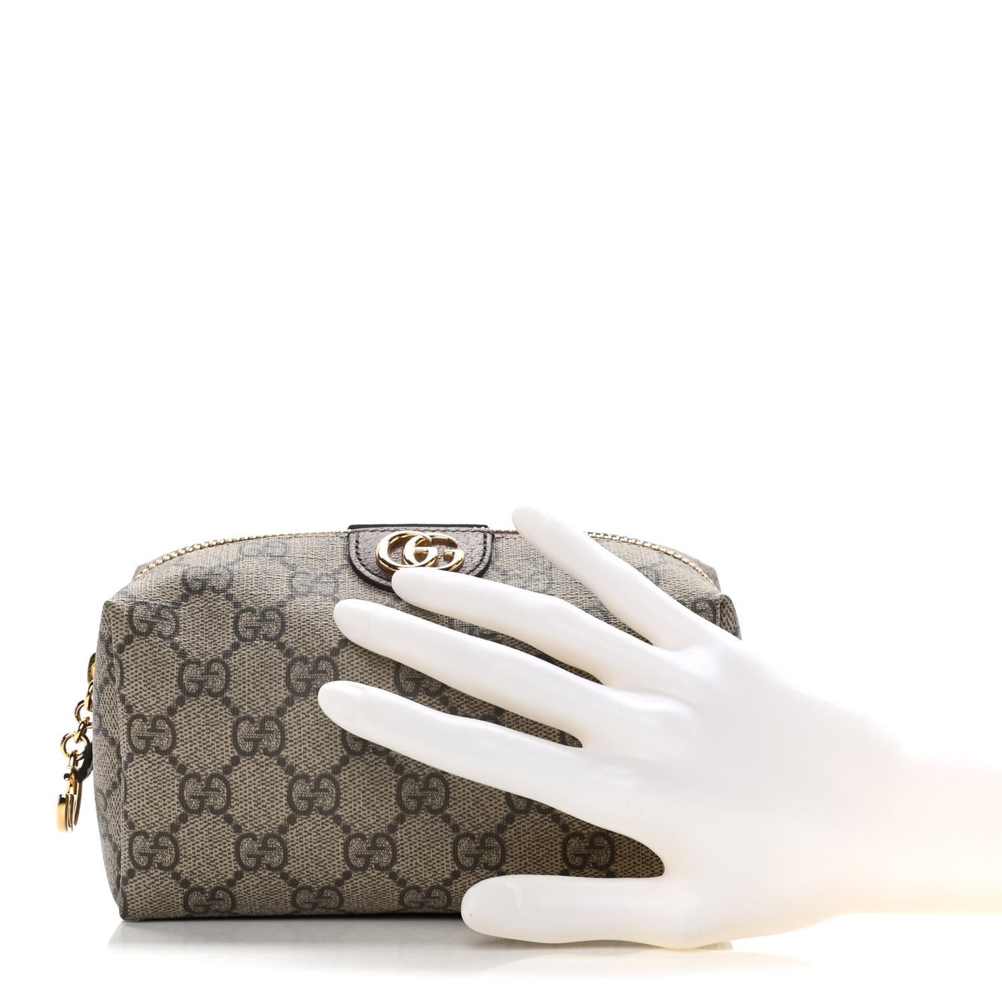 Soft GG Supreme Monogram Calfskin Medium Ophidia Cosmetic Case Beige Ebony New Acero