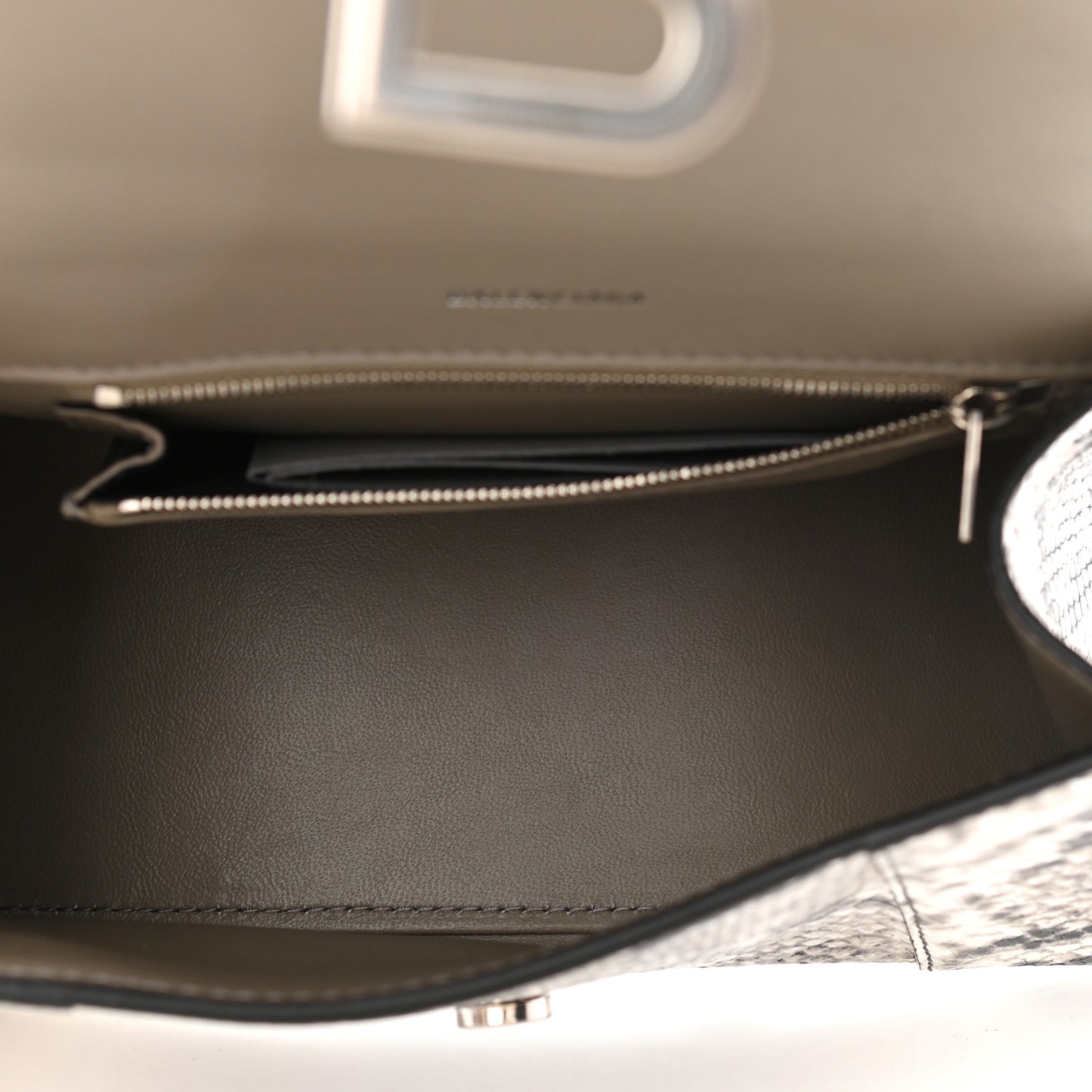 Calfskin Snake Effect Small Hourglass Top Handle Bag Black White