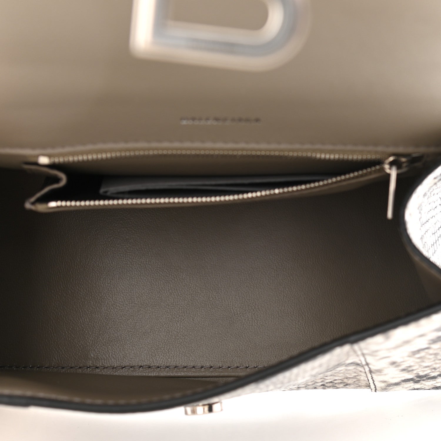 Balenciaga Calfskin Snake Effect Small Hourglass Top Handle Bag Black White 5 of 12