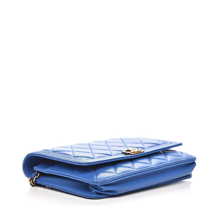 Chanel Lambskin Quilted Boy Wallet On Chain WOC Blue 4 of 14