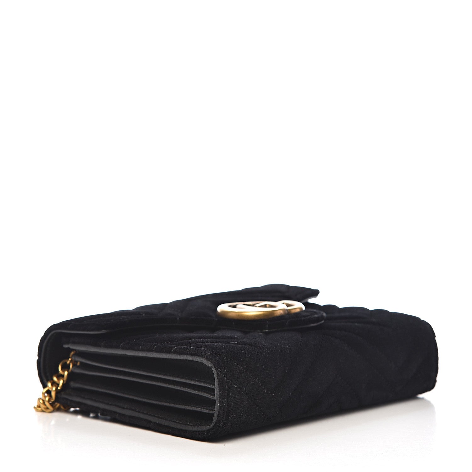 Gucci Velvet Matelasse GG Marmont Chain Wallet Black 3 of 9