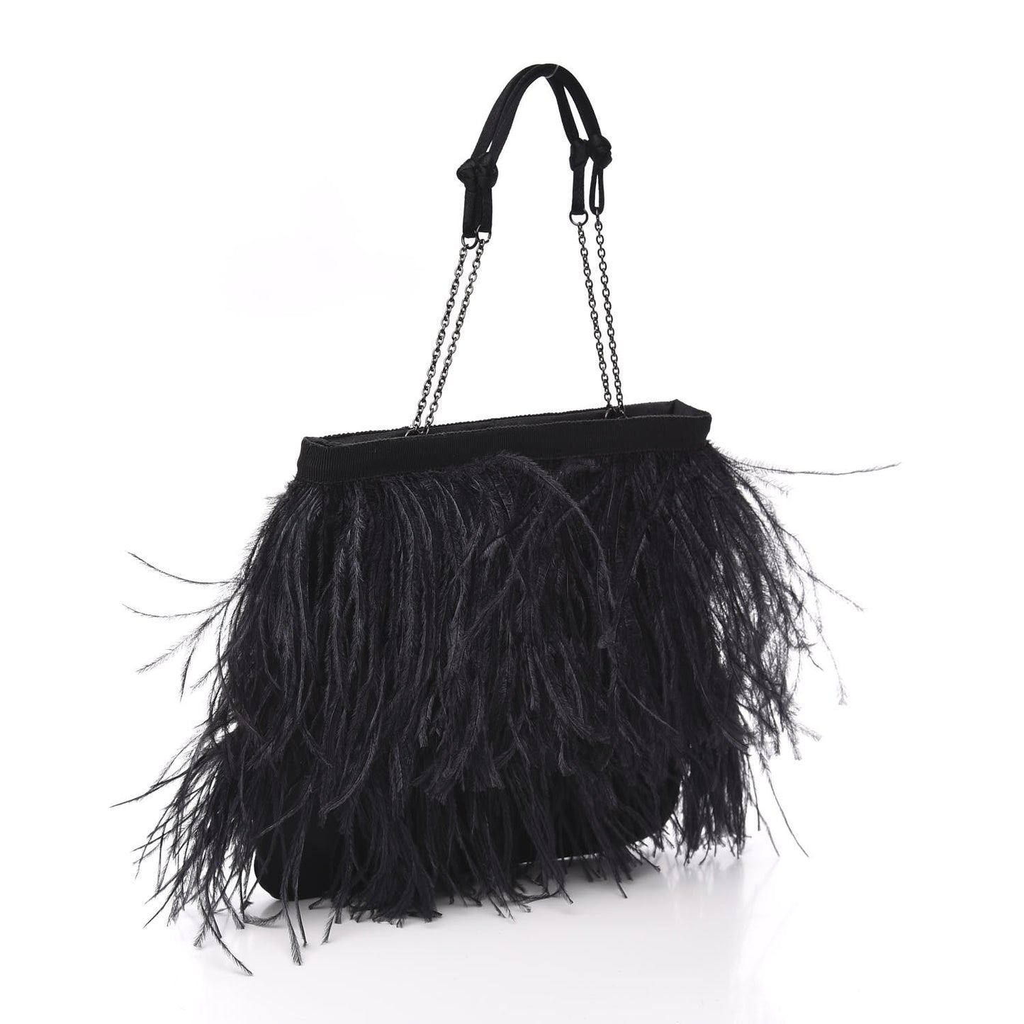 Piume Feather Satin Chain Tote Black