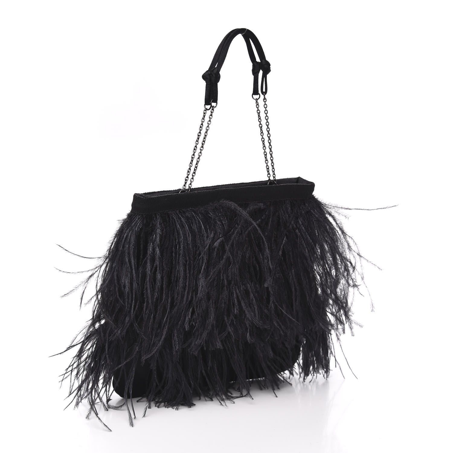 Prada Piume Feather Satin Chain Tote Black 3 of 9