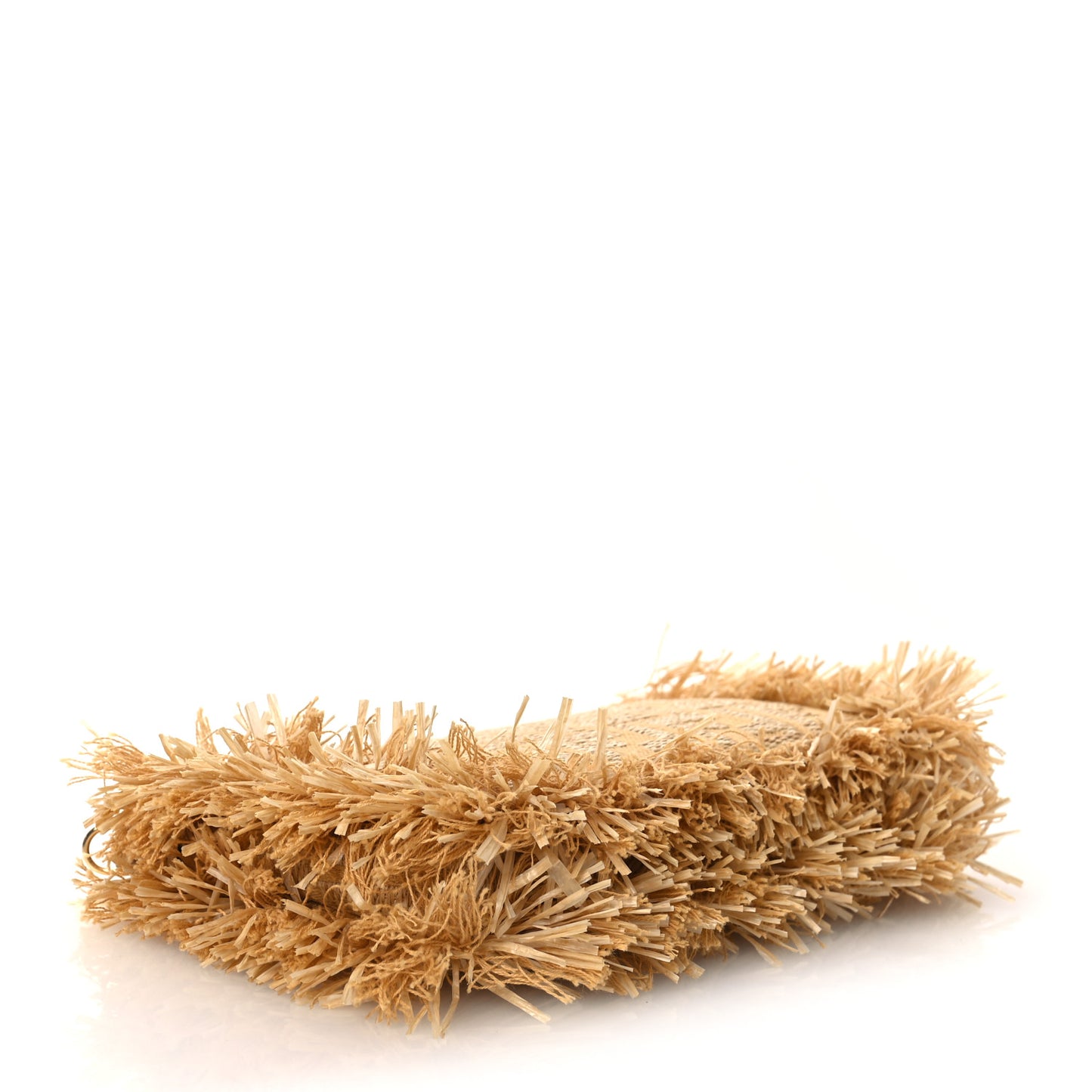 Raffia Fringe FF Embroidered Baguette Pouch Natural Dark Honey