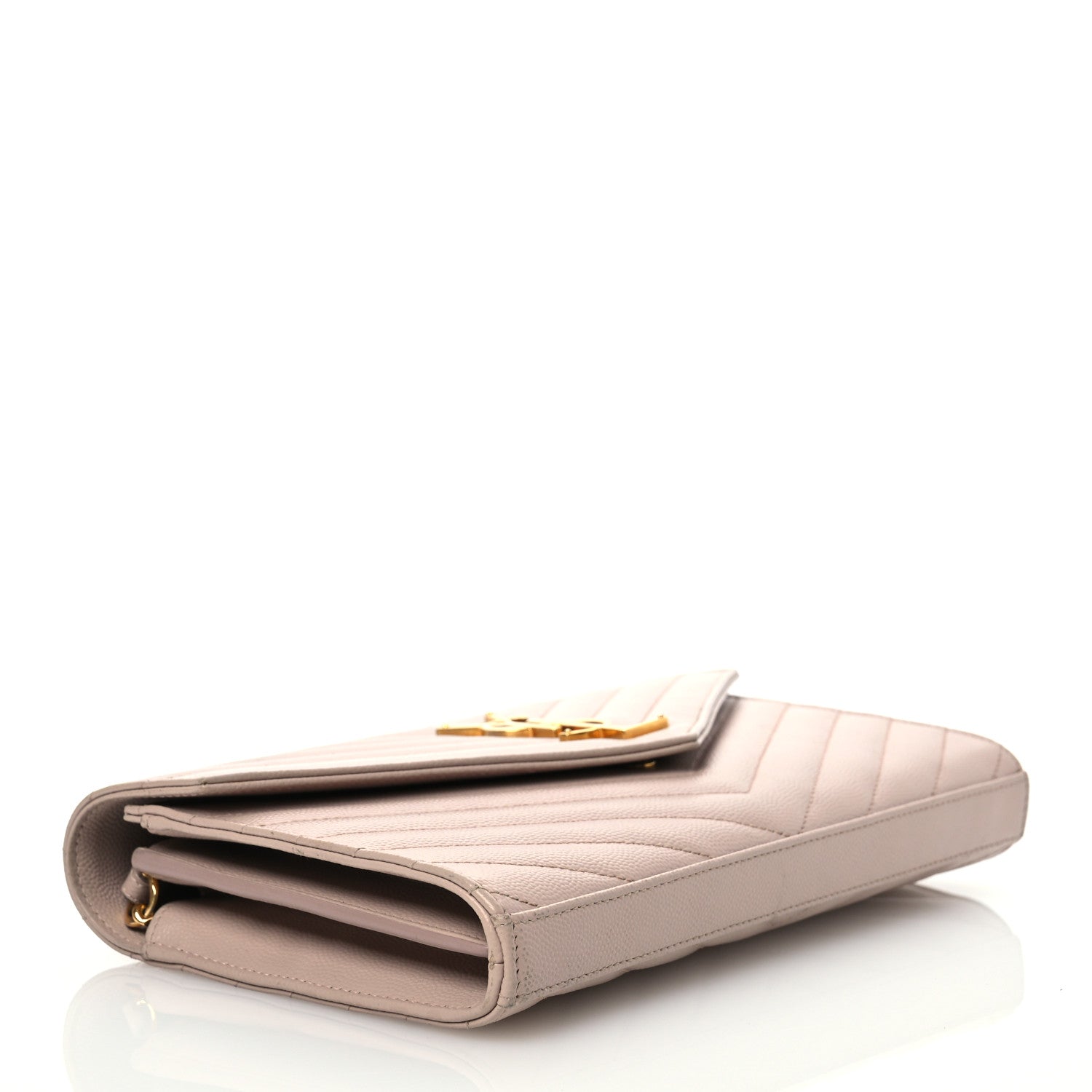Saint Laurent Grain De Poudre Matelasse Chevron Cassandre Envelope Chain Wallet Dark Beige 4 of 15