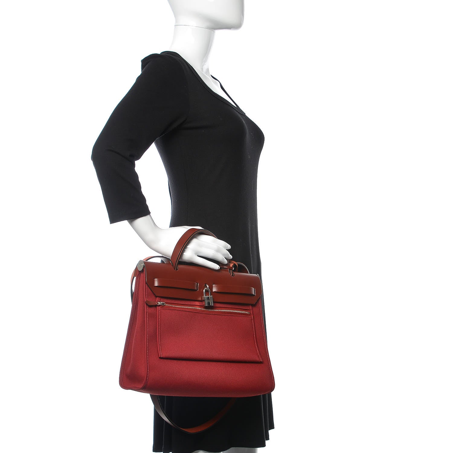 Hermes Vache Hunter Toile Herbag Zip 31 PM Rouge Grenat Rouge H 3 of 15