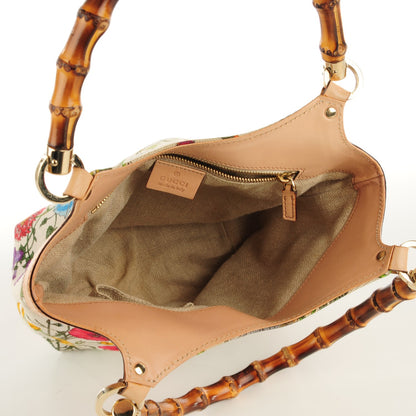 Gucci Floral Flora Canvas Bamboo Handbag White 7 of 7
