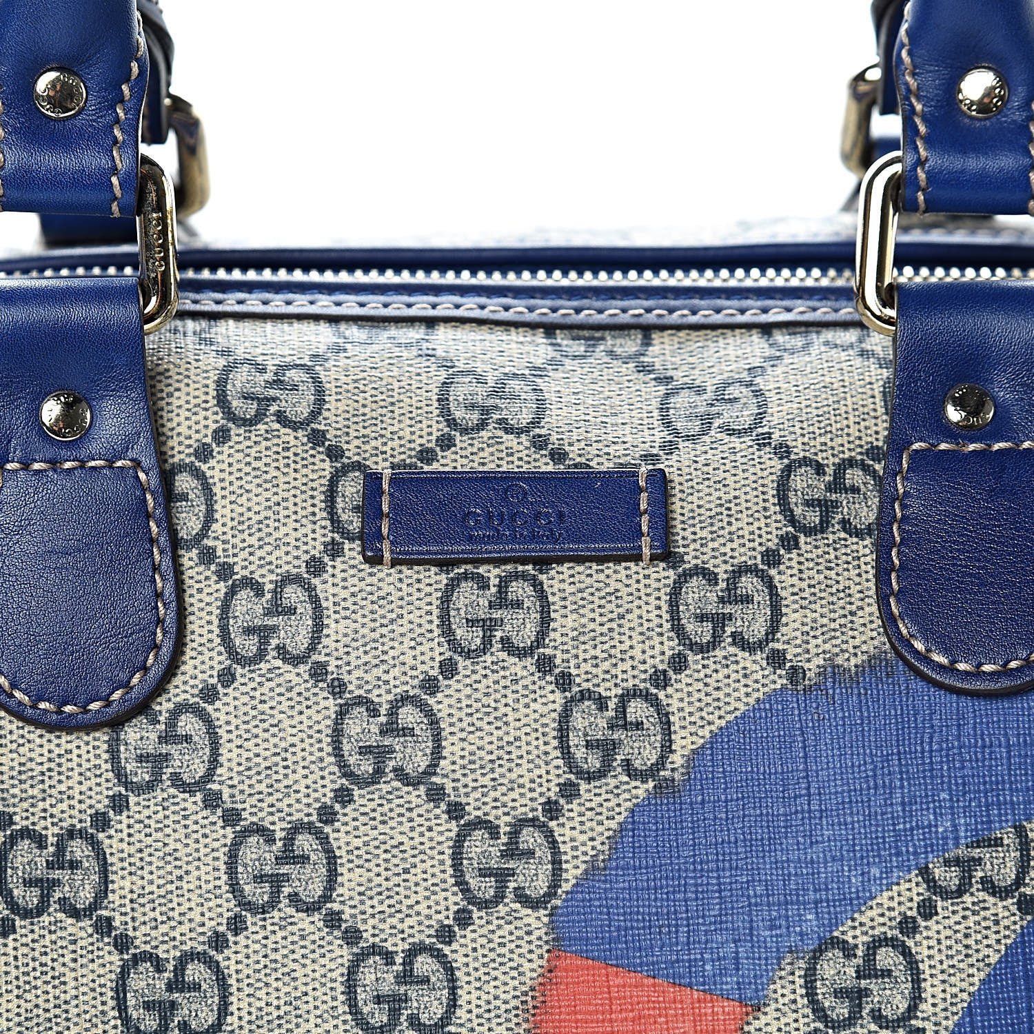 Gucci GG Plus Monogram Medium Boston Taiwan Flag Unicef Duffle Blue 8 of 10
