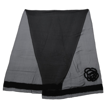 Chanel Silk Embroidered Camellia CC Scarf Black 4 of 6