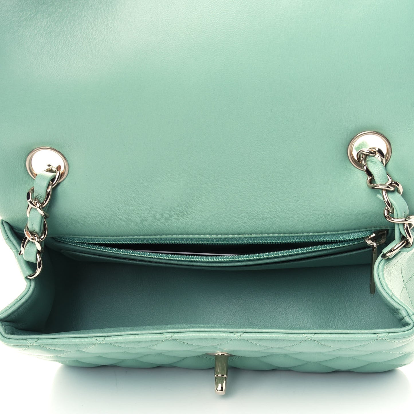 Lambskin Quilted Mini Rectangular Flap Light Green