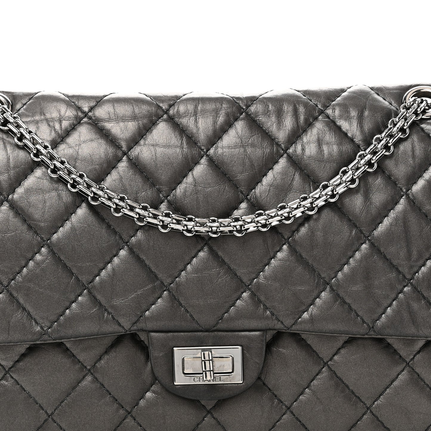 Metallic Aged Calfskin Quilted 2.55 Reissue 226 Flap Dark Grey