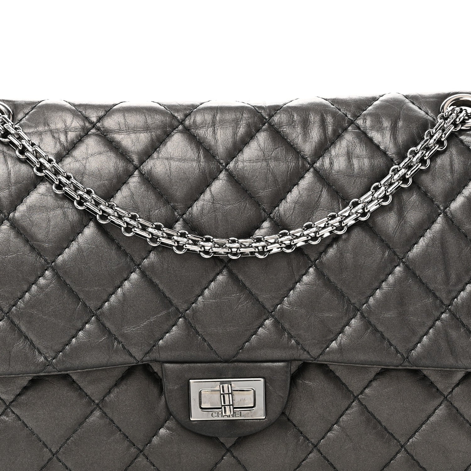 Chanel Metallic Aged Calfskin Quilted 2.55 Reissue 226 Flap Dark Grey 8 of 10