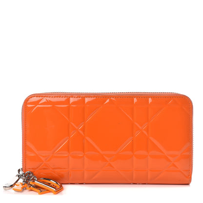 Christian Dior Patent Cannage Zip Around Wallet Orange 1 of 12