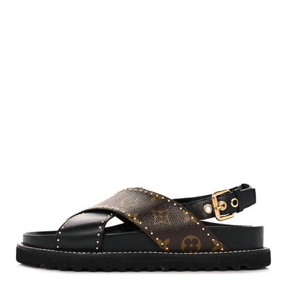 Louis Vuitton Monogram Paseo Flat Comfort Sandals 38 Black 1 of 8
