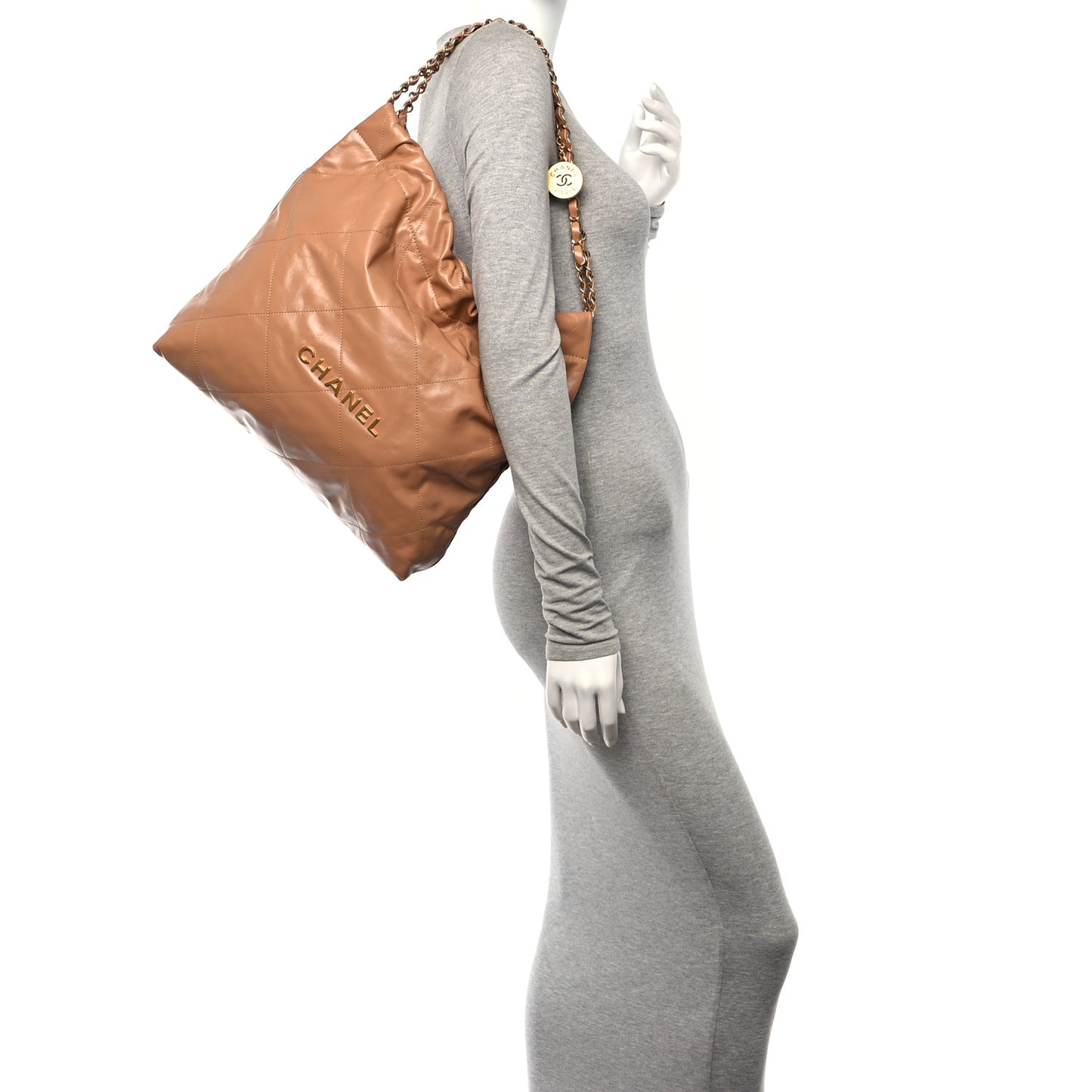 Shiny Calfskin Quilted Chanel 22 Beige